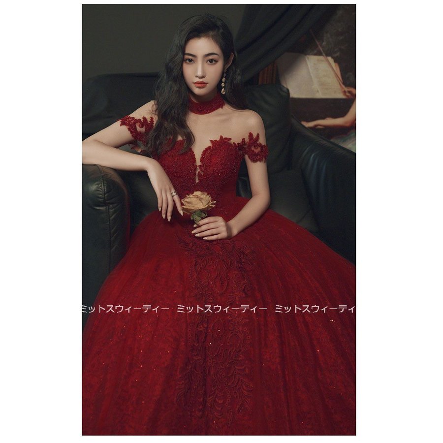 パーティードレス ロングドレス カラードレス 赤 レッド フォーマルドレス 結婚式 二次会 Aライン