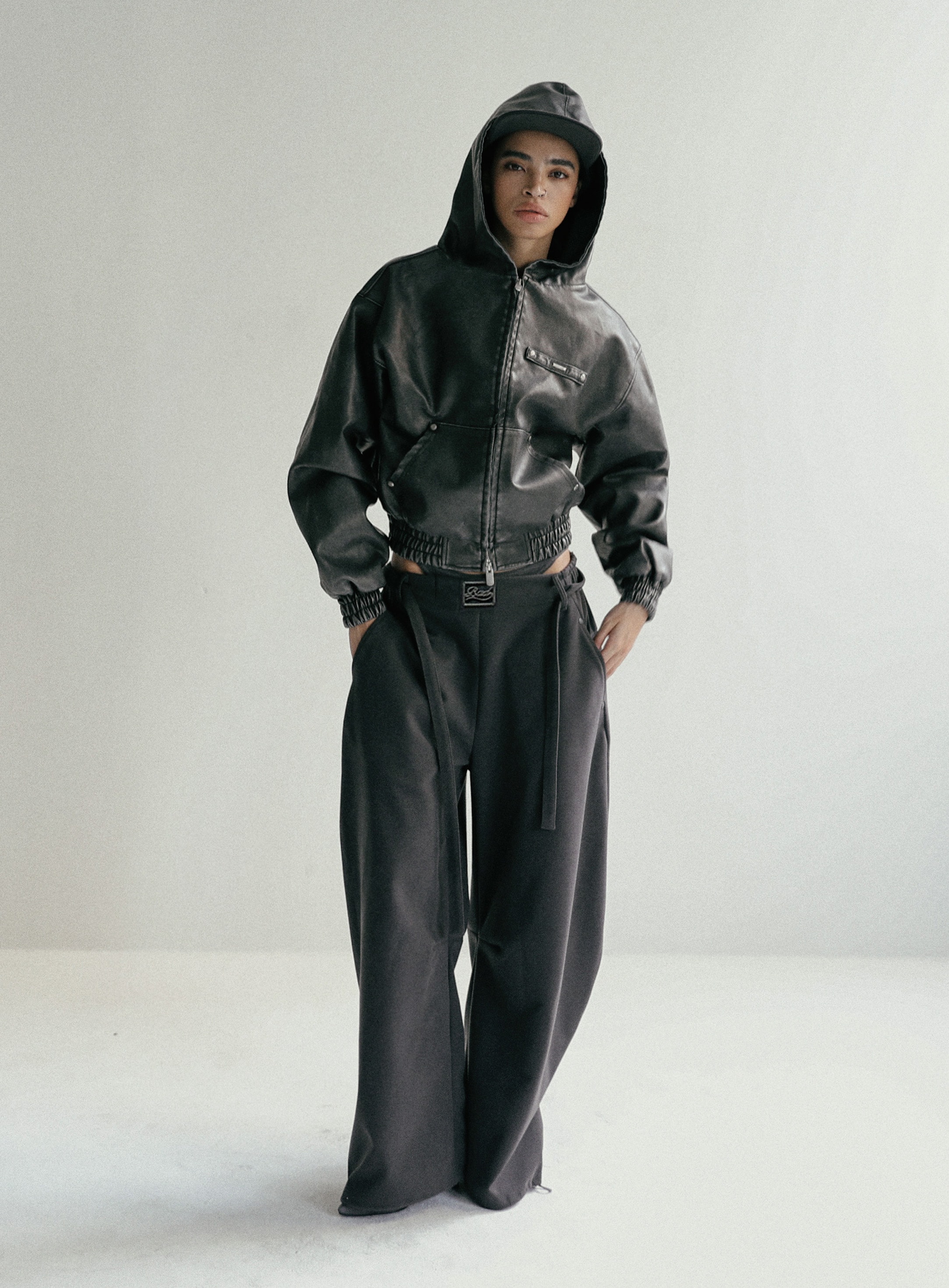 BADBLOOD】 WASHED LEATHER HOOD ZIP-UP : BLACK その他 アウター