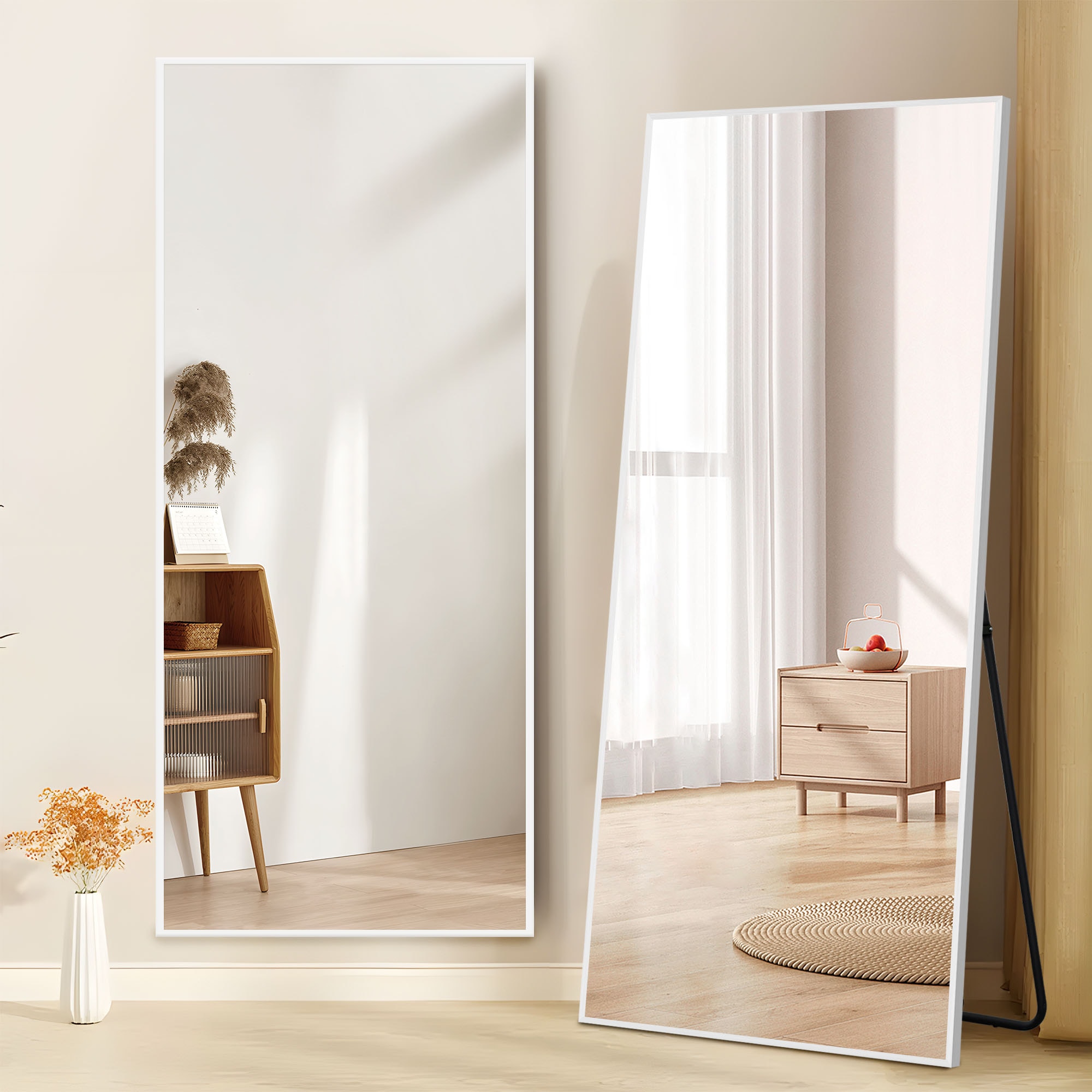 【国内即発送】449 全身鏡 姿見鏡 スタンドミラー アルミ 直角 壁掛けミラー 立てかけ 姿見 鏡 ミラー おしゃれ 大型 飛散防止 160*60CM ホワイト