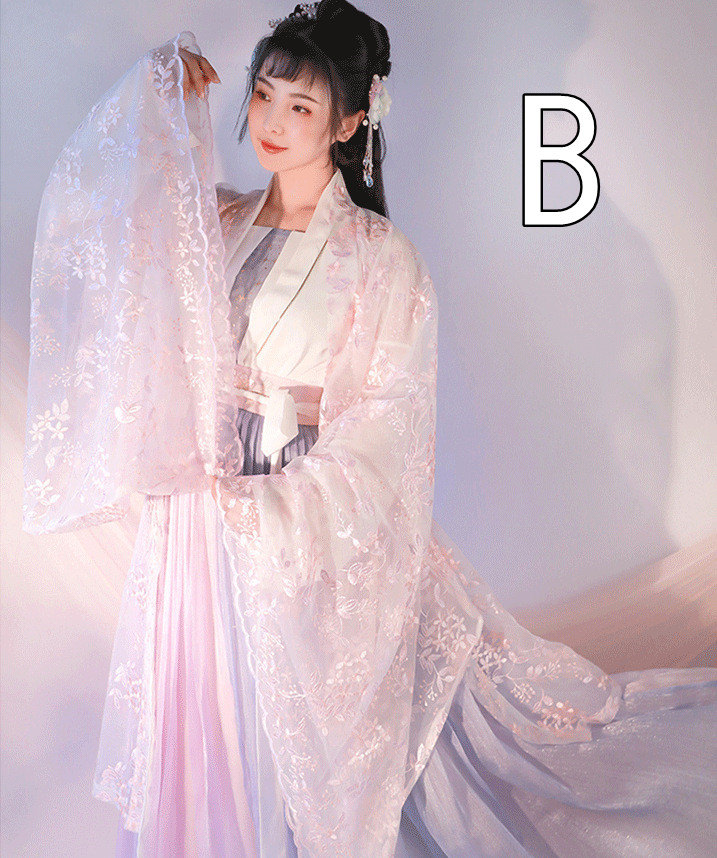 3点セット　ピンク+パープル　ドレス　唐装漢服 漢服仙女 中国古風　中華服　チャイナ服　チャイナドレス　ワンピース　コスチューム　中国古代衣装　女性　ロングドレス　おしゃれ　ステージ　撮影　舞台衣装