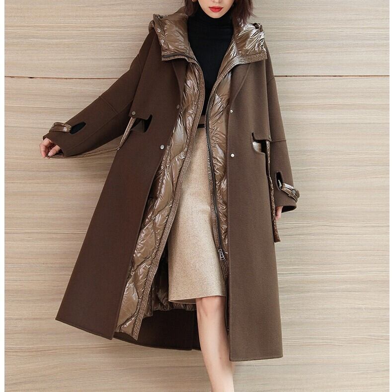 レディース ライナー コート アウター ダウンジャケット ベスト ロング丈 チェスターコート フード付き ボア インスタ映え 可愛い かわいい 韓国 かっこいい カジュアル 大人 上品 lout066