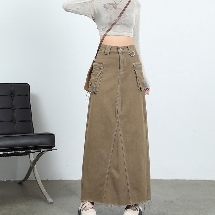 ボトムス スカート ロングスカート ハイウエスト ポケット ハイウエスト ロング丈 可愛い かわいい 大人可愛い きれいめ シンプル 上品 おしゃれ カジュアル レトロ こなれ感 個性的 主役級