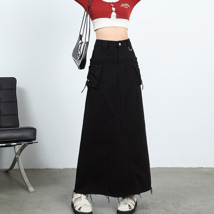 ボトムス スカート ロングスカート ハイウエスト ポケット ハイウエスト ロング丈 可愛い かわいい 大人可愛い きれいめ シンプル 上品 おしゃれ カジュアル レトロ こなれ感 個性的 主役級