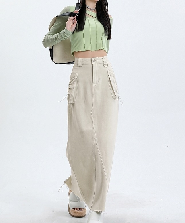 ボトムス スカート ロングスカート ハイウエスト ポケット ハイウエスト ロング丈 可愛い かわいい 大人可愛い きれいめ シンプル 上品 おしゃれ カジュアル レトロ こなれ感 個性的 主役級