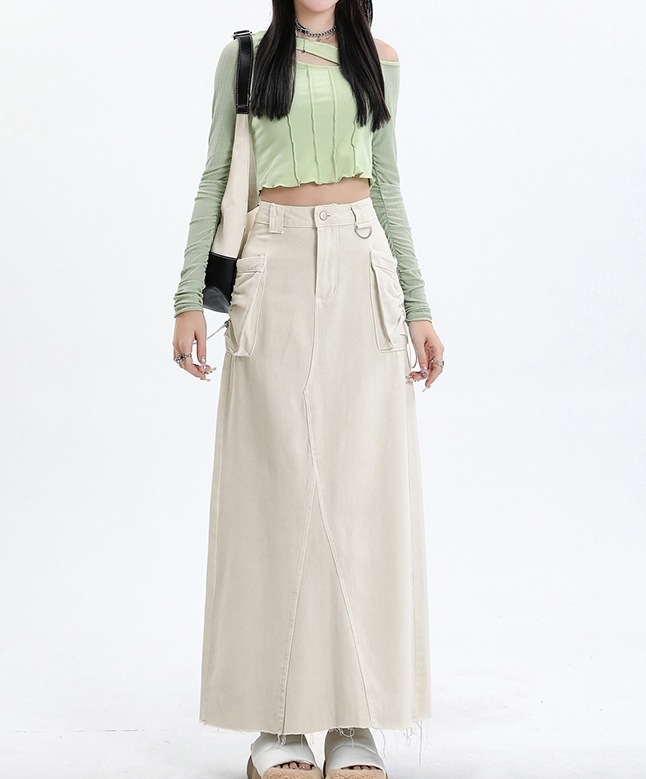 ボトムス スカート ロングスカート ハイウエスト ポケット ハイウエスト ロング丈 可愛い かわいい 大人可愛い きれいめ シンプル 上品 おしゃれ カジュアル レトロ こなれ感 個性的 主役級
