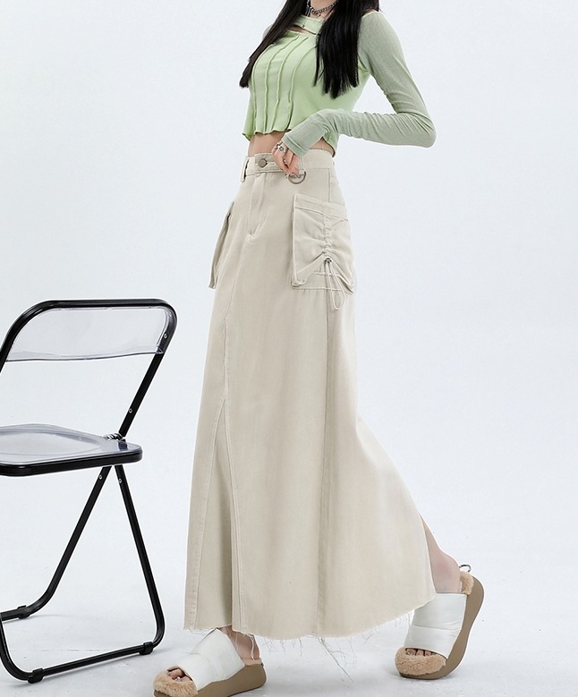 ボトムス スカート ロングスカート ハイウエスト ポケット ハイウエスト ロング丈 可愛い かわいい 大人可愛い きれいめ シンプル 上品 おしゃれ カジュアル レトロ こなれ感 個性的 主役級