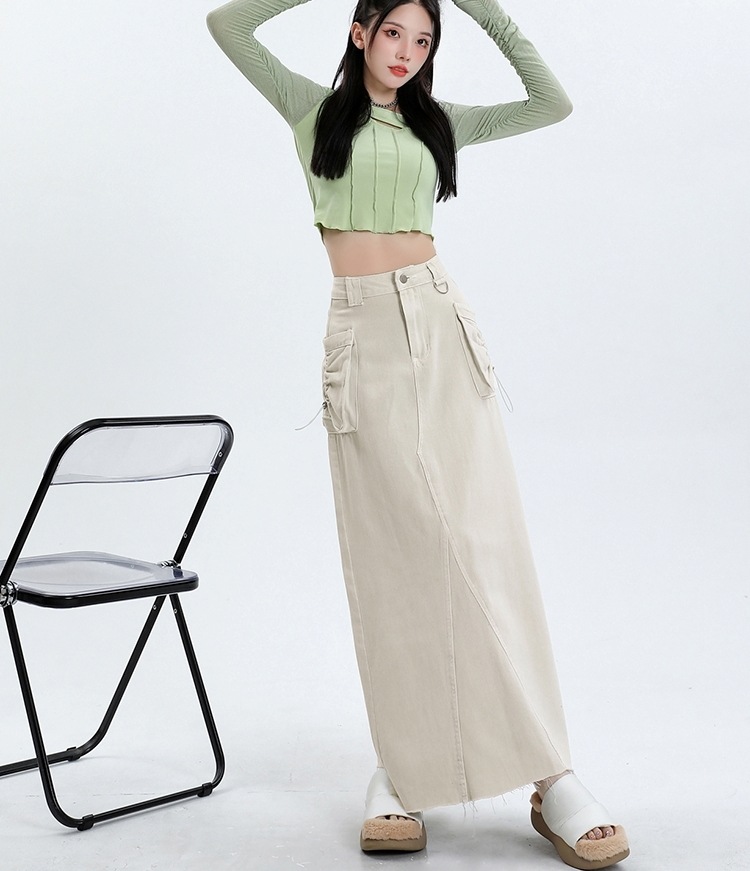 ボトムス スカート ロングスカート ハイウエスト ポケット ハイウエスト ロング丈 可愛い かわいい 大人可愛い きれいめ シンプル 上品 おしゃれ カジュアル レトロ こなれ感 個性的 主役級