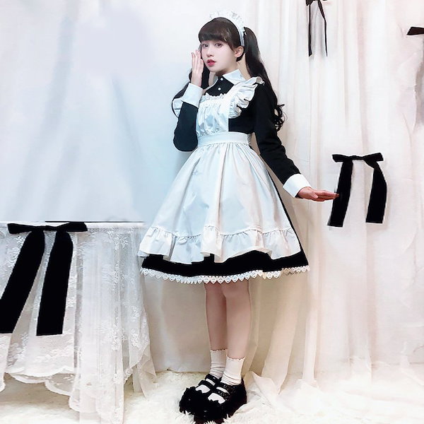 Qoo10] ロリータ メイド服 ワンピース 長袖 コ