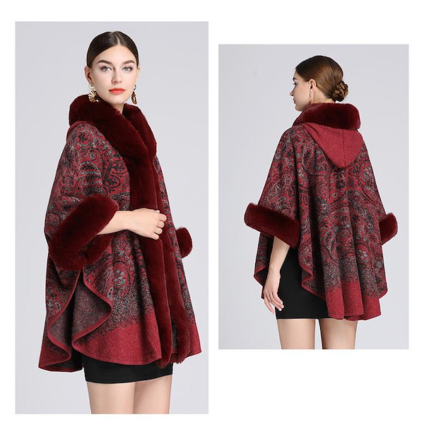 Qoo10] 大人の魅力 ファーポンチョ ポンチョコー