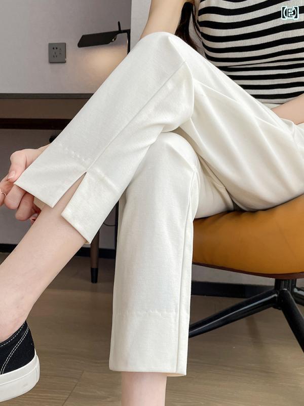 スラックス レディース 春夏 薄手 カジュアル 八分丈 ストレート スリム 大きめサイズ オフィス 普段着 柔軟性 快適 シンプル おしゃれ 黒 白 青 スラックス レディース 春夏 薄手 カジュアル 八分丈 ストレート スリム 大きめサイズ オフィス 普段着 柔軟性 快適 シンプル おしゃれ 黒 白 青