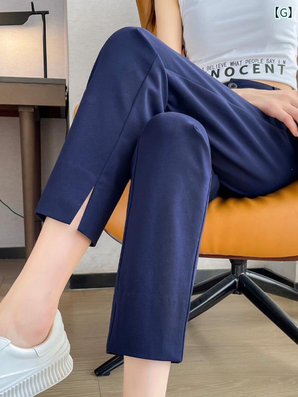 スラックス レディース 春夏 薄手 カジュアル 八分丈 ストレート スリム 大きめサイズ オフィス 普段着 柔軟性 快適 シンプル おしゃれ 黒 白 青 スラックス レディース 春夏 薄手 カジュアル 八分丈 ストレート スリム 大きめサイズ オフィス 普段着 柔軟性 快適 シンプル おしゃれ 黒 白 青