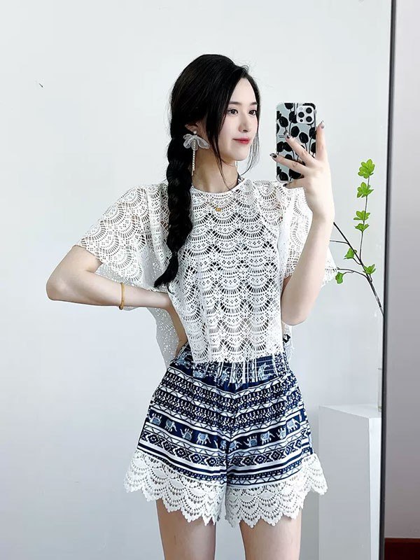 タンキニ 水着 キャミソール 五分袖 ラッシュガード クロシェ編み フリンジ レースアップ 三角ビキニ ホルターネック ボーイレッグ ワイヤーあり パッド付 レディース 体型カバー 海 プール リゾー