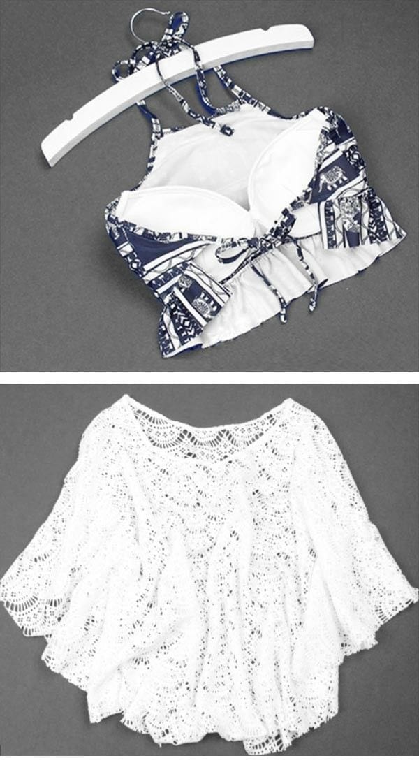 タンキニ 水着 キャミソール 五分袖 ラッシュガード クロシェ編み フリンジ レースアップ 三角ビキニ ホルターネック ボーイレッグ ワイヤーあり パッド付 レディース 体型カバー 海 プール リゾー