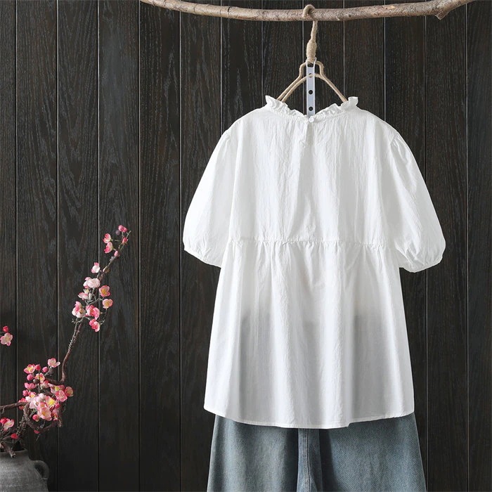 【20点セット】ブラウス フリル襟ブラウス 綿 レディース 半袖 プルオーバー チュニック トップス 夏 コットン ブラウス 大きいサイズ シンプル ナチュラル 爽やか 柔らか ゆったり 肌に優しい