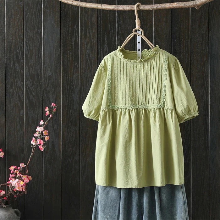 【20点セット】ブラウス フリル襟ブラウス 綿 レディース 半袖 プルオーバー チュニック トップス 夏 コットン ブラウス 大きいサイズ シンプル ナチュラル 爽やか 柔らか ゆったり 肌に優しい