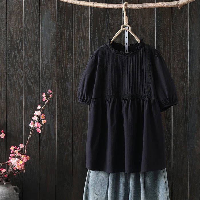 【20点セット】ブラウス フリル襟ブラウス 綿 レディース 半袖 プルオーバー チュニック トップス 夏 コットン ブラウス 大きいサイズ シンプル ナチュラル 爽やか 柔らか ゆったり 肌に優しい