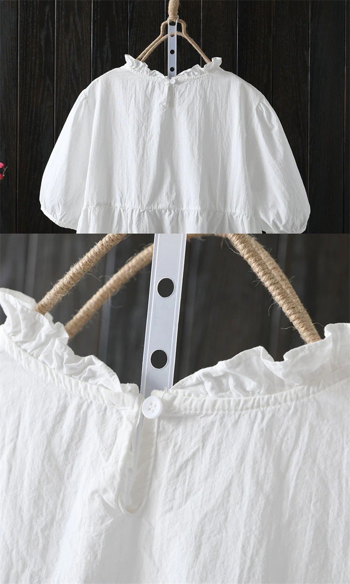 【20点セット】ブラウス フリル襟ブラウス 綿 レディース 半袖 プルオーバー チュニック トップス 夏 コットン ブラウス 大きいサイズ シンプル ナチュラル 爽やか 柔らか ゆったり 肌に優しい