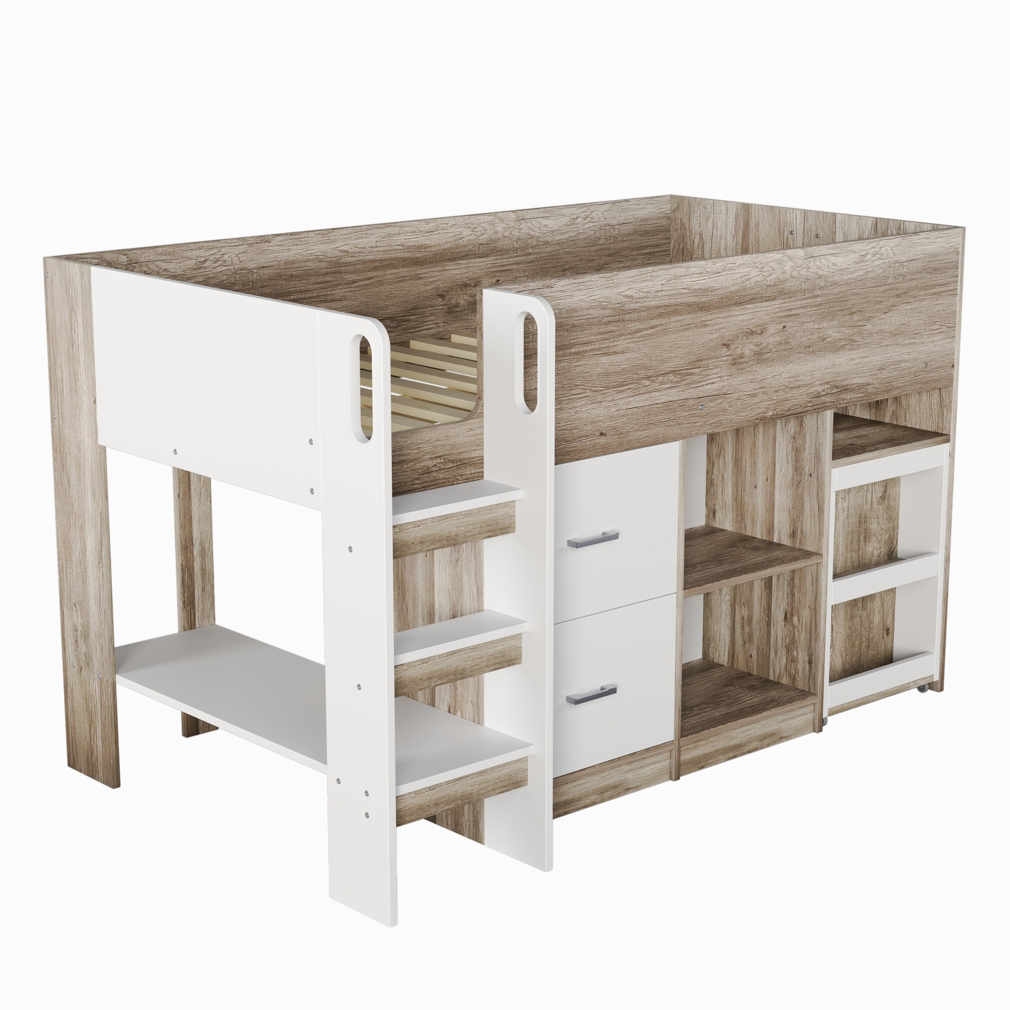 システムベッド ロフトベッド 階段付き S 木製 高さ120cm シングル 本棚 システムベッド ロフトベッド 階段付き S 木製 高さ120cm ホワイト