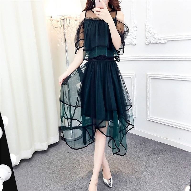 すべての4色のパーティードレスワンピースチュールメッシュ長い非対称の肩はきれいな無地の色のパーティー すべての4色のパーティードレスワンピースチュールメッシュ長い非対称の肩はきれいな無地の色のパーティー