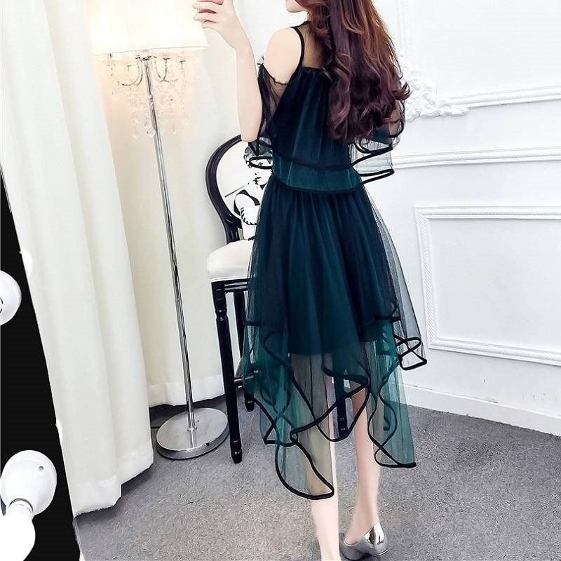 すべての4色のパーティードレスワンピースチュールメッシュ長い非対称の肩はきれいな無地の色のパーティー すべての4色のパーティードレスワンピースチュールメッシュ長い非対称の肩はきれいな無地の色のパーティー