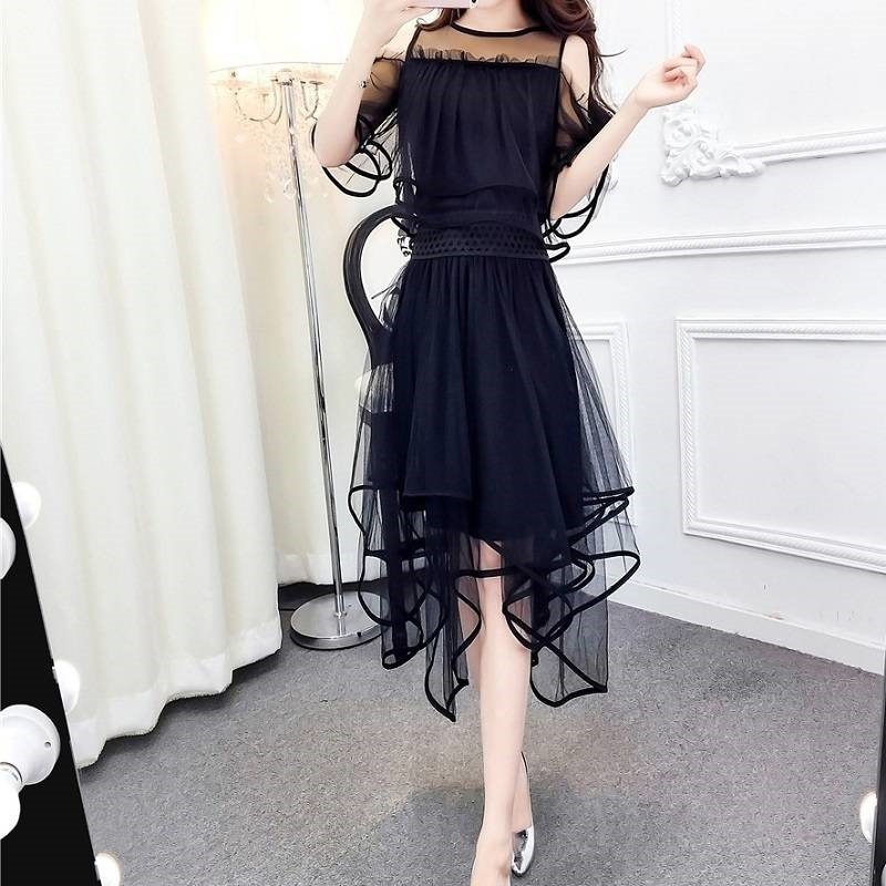 すべての4色のパーティードレスワンピースチュールメッシュ長い非対称の肩はきれいな無地の色のパーティー すべての4色のパーティードレスワンピースチュールメッシュ長い非対称の肩はきれいな無地の色のパーティー