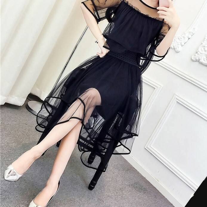 すべての4色のパーティードレスワンピースチュールメッシュ長い非対称の肩はきれいな無地の色のパーティー すべての4色のパーティードレスワンピースチュールメッシュ長い非対称の肩はきれいな無地の色のパーティー