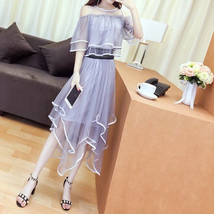 すべての4色のパーティードレスワンピースチュールメッシュ長い非対称の肩はきれいな無地の色のパーティー すべての4色のパーティードレスワンピースチュールメッシュ長い非対称の肩はきれいな無地の色のパーティー