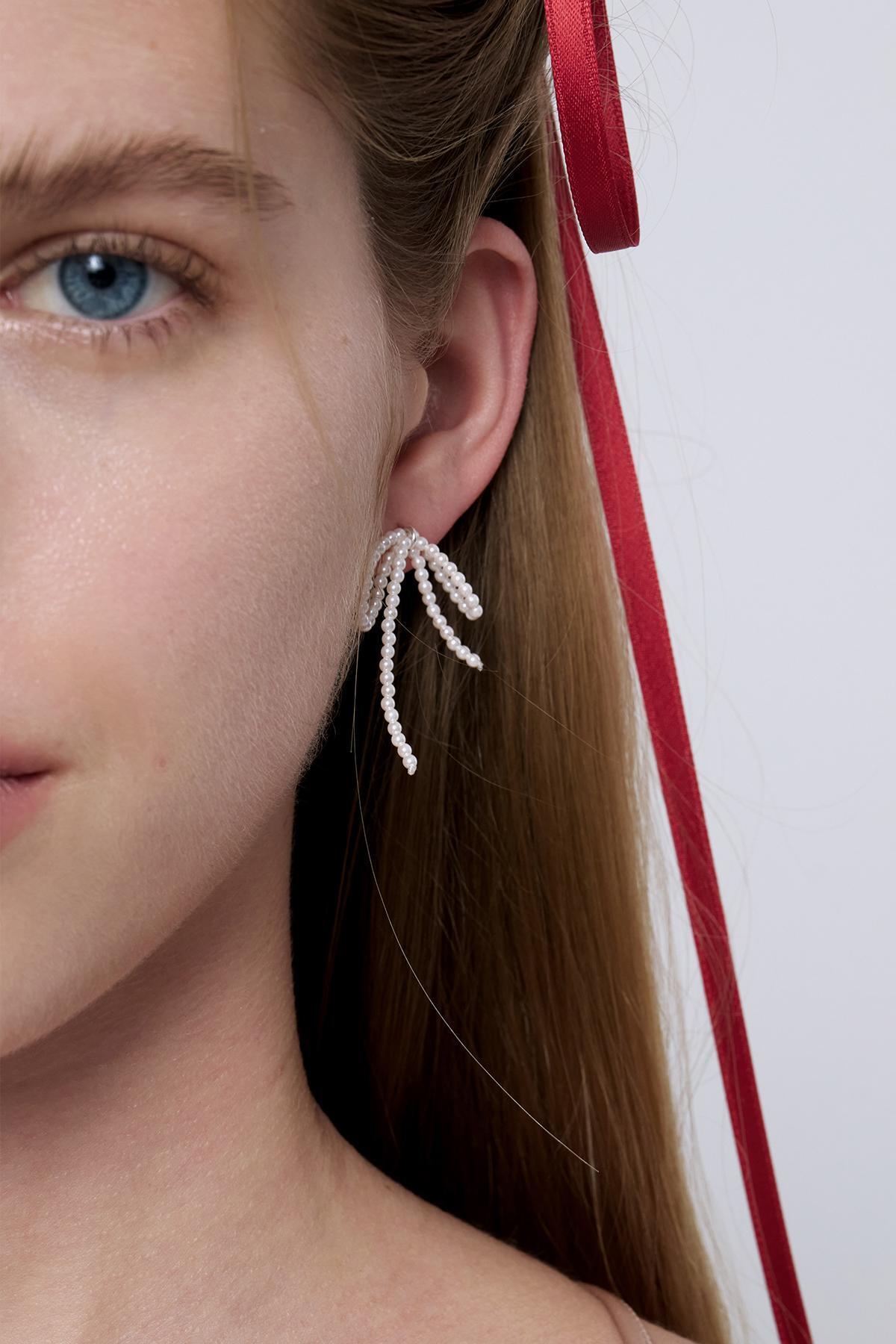 Monday Edition】24SS TINY PEARL BOW EARRINGS ピアス
