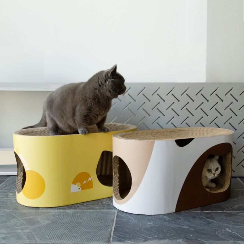 【JPPMA認証】爪とぎ 猫 トンネル式 段ボール 57x29x29cm 楕円型 ハウス 爪研ぎ キャット 高密度 ストレス解消 ボックス かわいい 大型 猫ハウス 長持ち おもちゃ 丈夫 MSBC