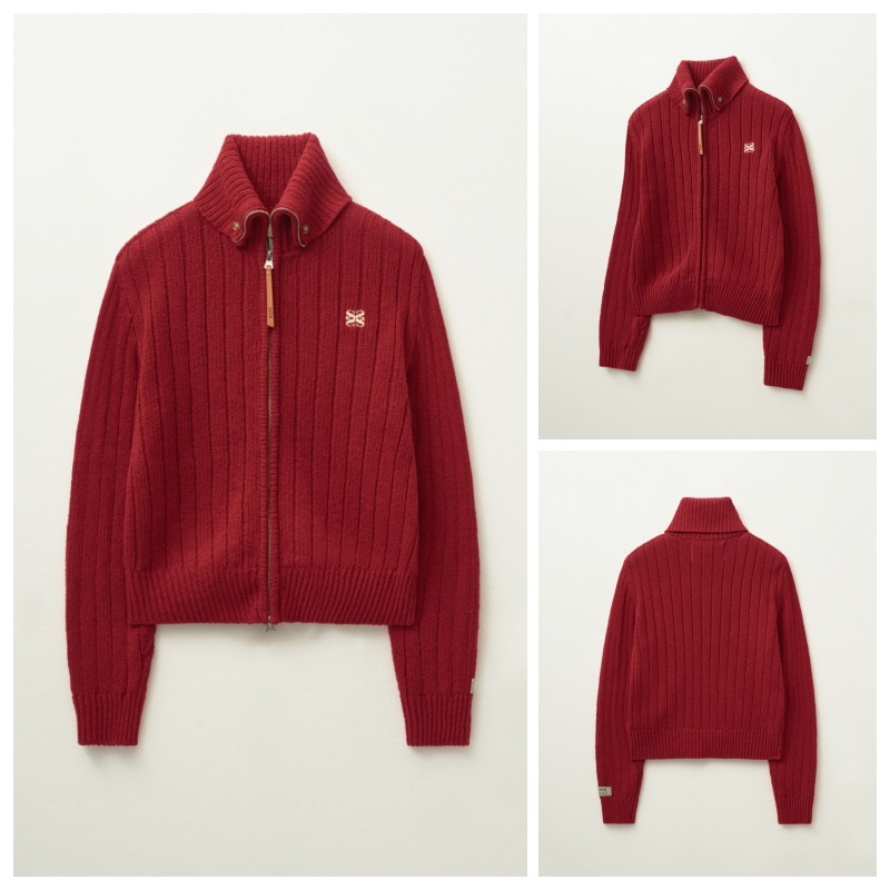 SATUR】 (W) FARO BOUCLE KNIT ZIP-UP : RED