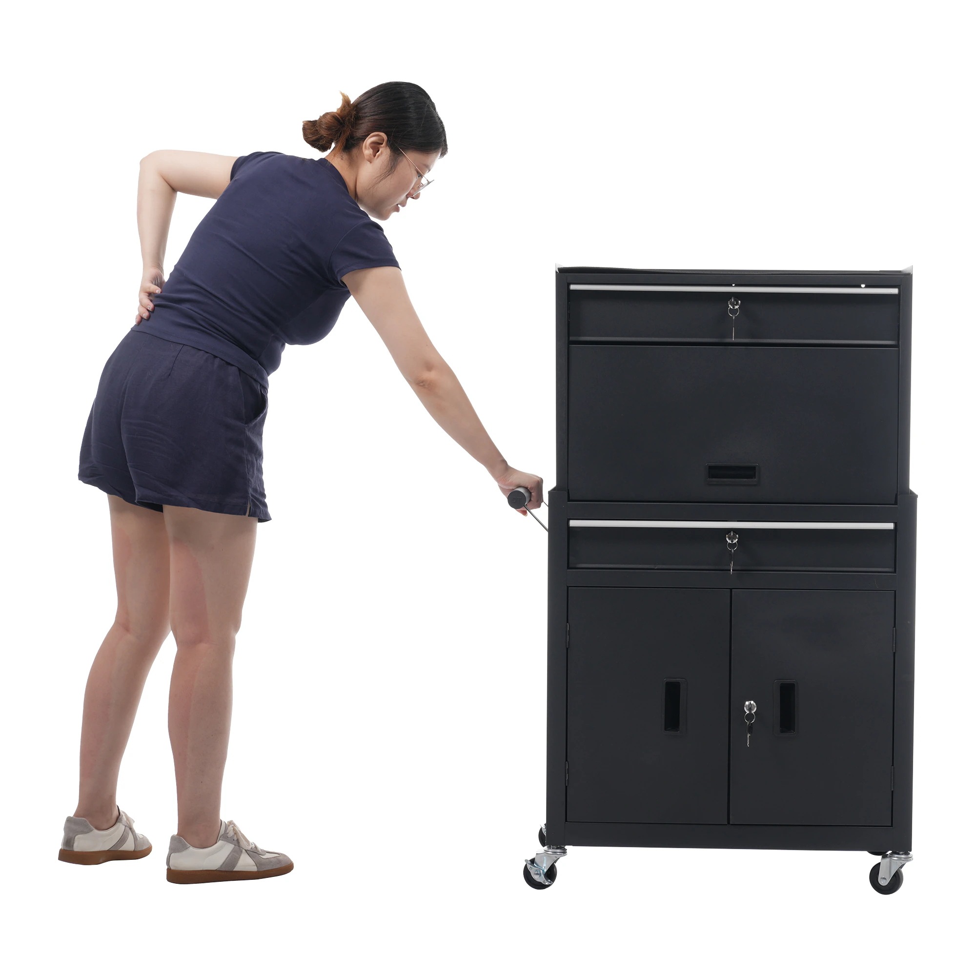 2050ツールキャビネット 多機能 ツールワゴン ツールカート工具カート ロールキャビネット スチール ローラーキャビネット ハンドル W76×D37×H117cm DIY 引き出し 有孔ボード付き