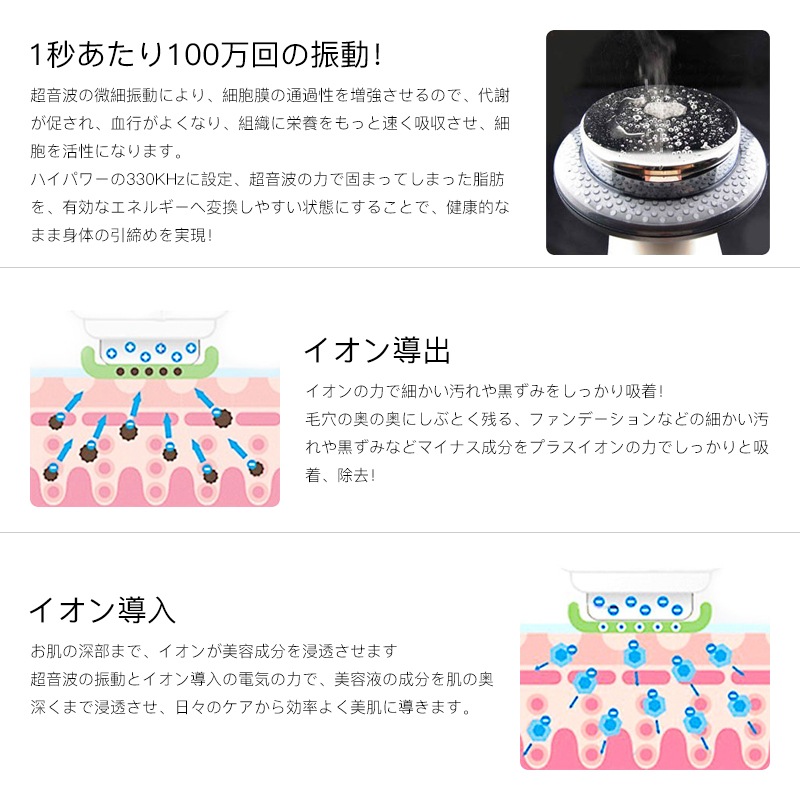 超音波美顔器 ダイエット器 イオン導入 ボディケア マッサージ器 EMSマシン超音波 脂肪除去 超音波導入機能 赤外線 LEDフォトンボディケア器具