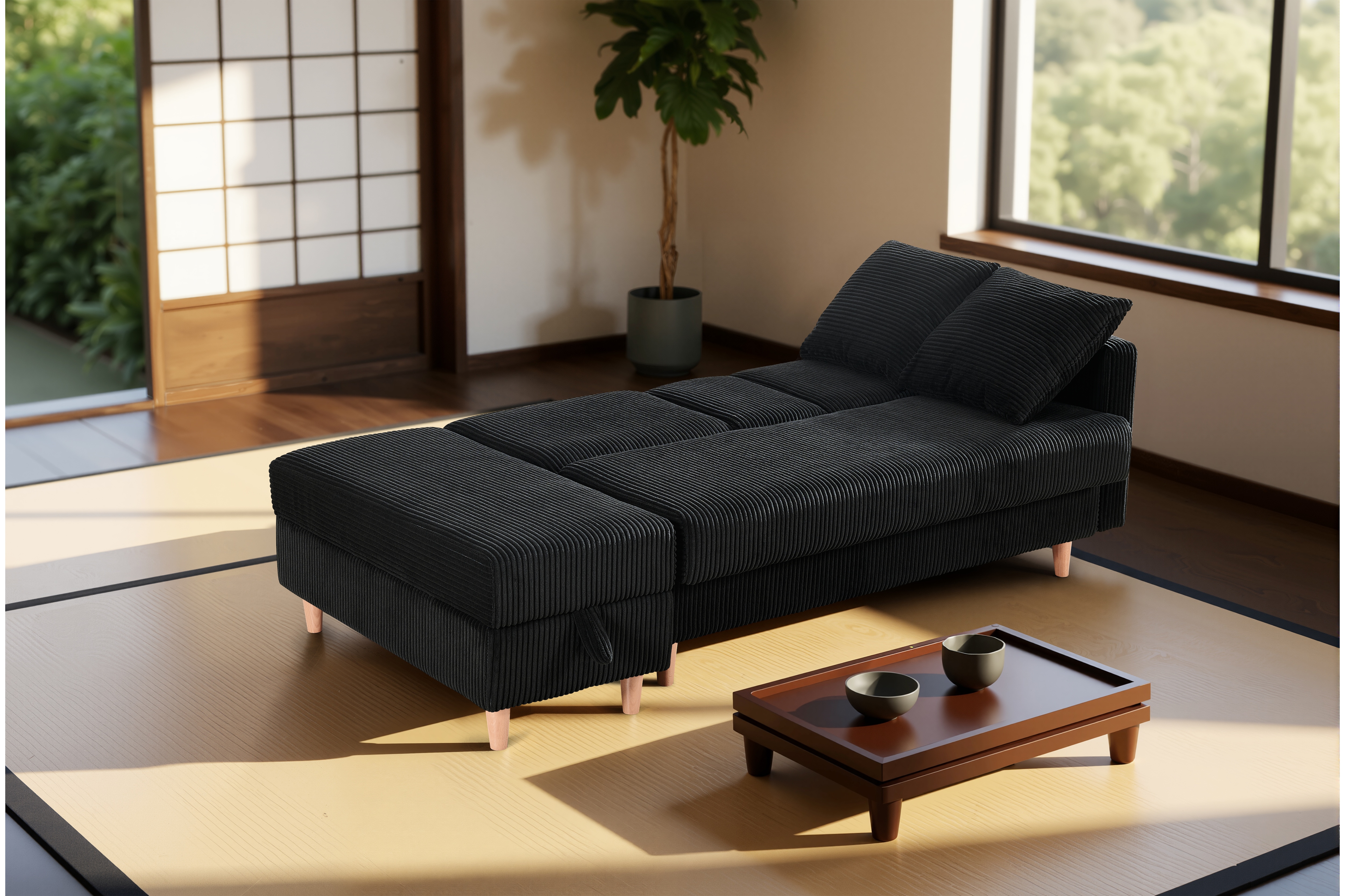 【国内発送.送.料.無.料！】ソファ ソファーベッド 3人掛け カウチソファ 多機能ソファ オットマン付き たくさん収納 レイアウト自由 左右側とも取り付けるアームレスト クッション2個 66