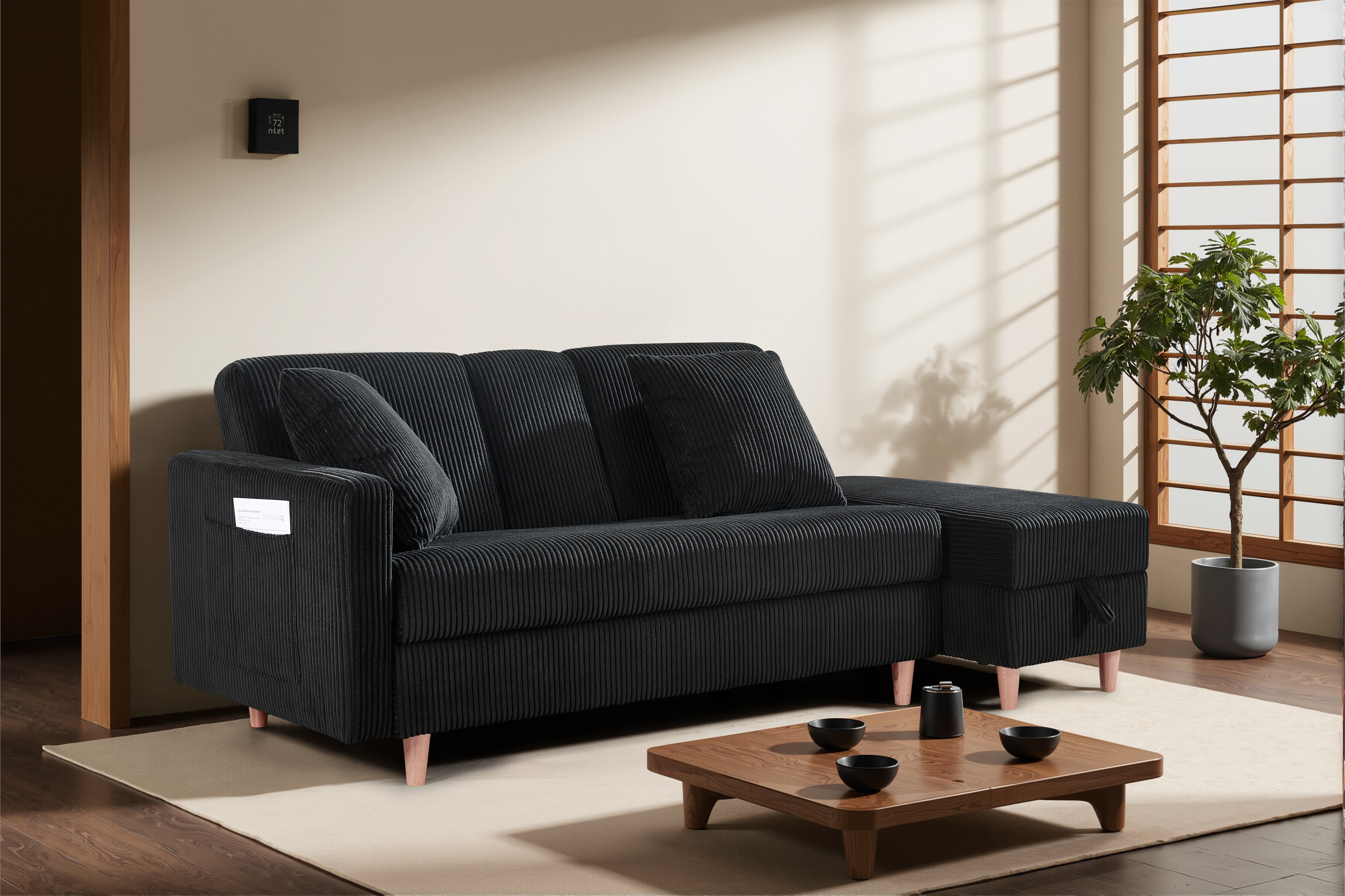 【国内発送.送.料.無.料！】ソファ ソファーベッド 3人掛け カウチソファ 多機能ソファ オットマン付き たくさん収納 レイアウト自由 左右側とも取り付けるアームレスト クッション2個 66