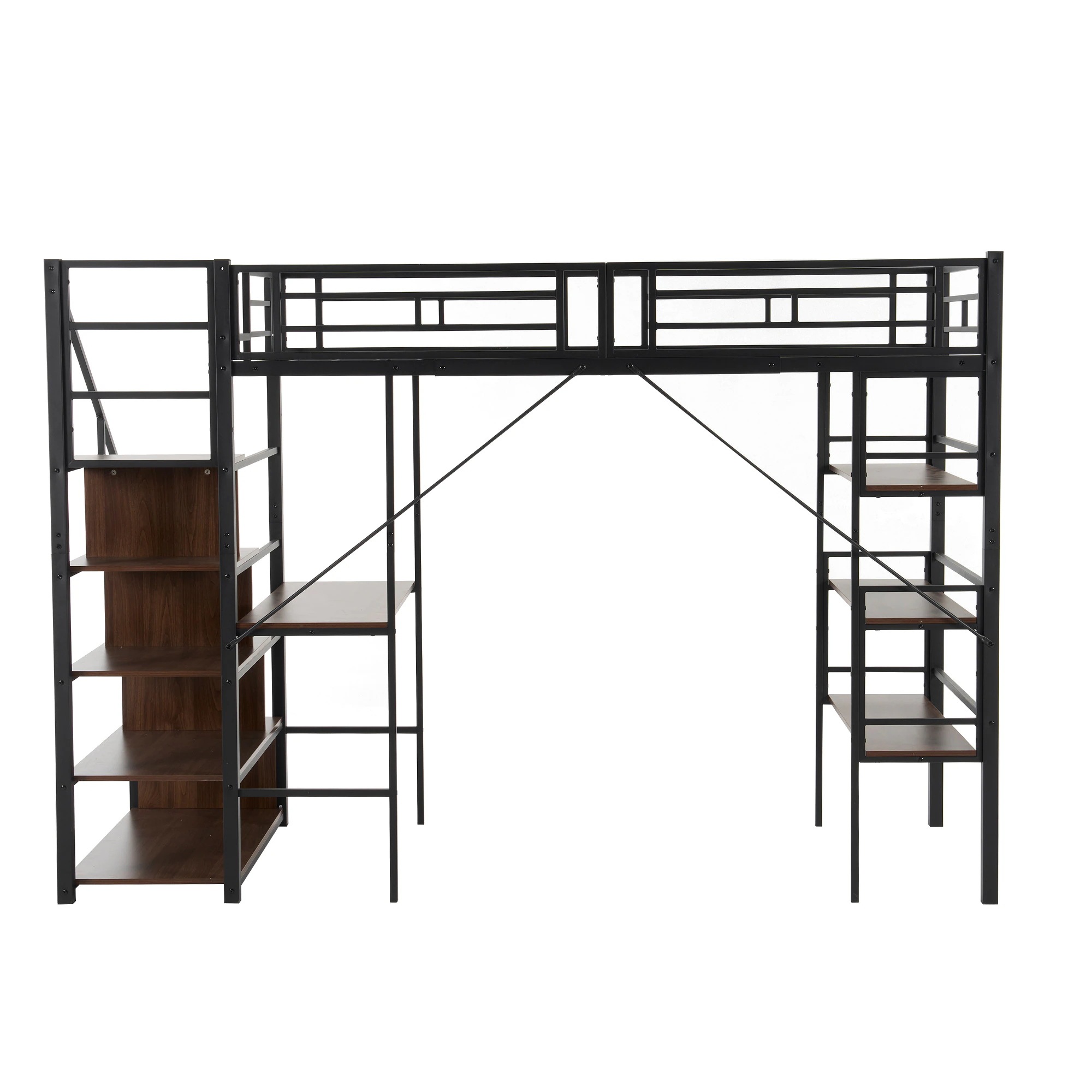 ロフトベッド パイプベッド シングル デスク付き 収納棚 階段付き 左右入れ替え可能 収納 大人 一人暮らし 子供ベッド 北欧風 二段ベッド 子供部屋 スチール 耐震 パイプ 金属