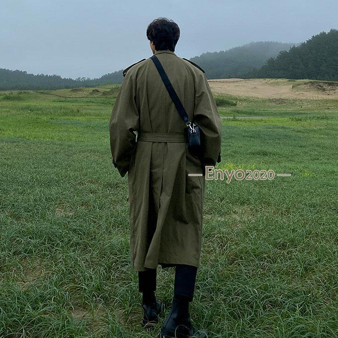 トレンチコート メンズ 長袖 ダブルボタン ロングコート スプリング