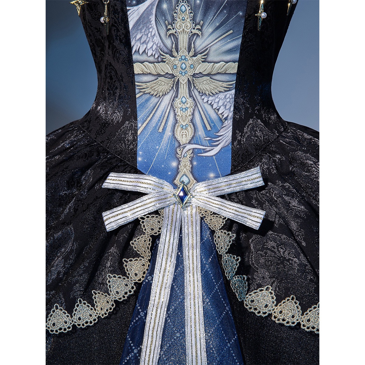 正規品デザイン宇宙十字lolitaダークゴシック首掛けショルダーワンピースロリータ