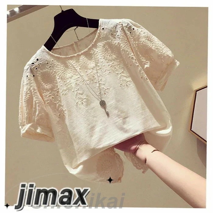 ブラウス レディース 40代 春夏新作 オシャレブラウス レースシャツ 半袖トップス パフスリーブブラウス 大人 通勤 ゆったり シャツ 韓国風 30代 50代