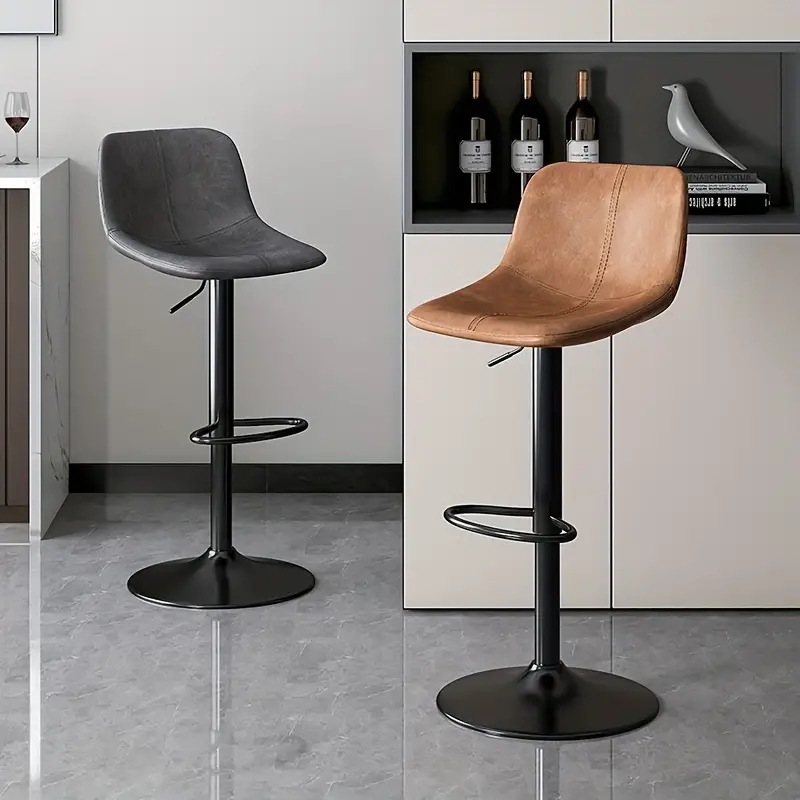 カウンターチェア 360回転 おしゃれ インテリア 高さ調節可能 背もたれ レザー バースツール カフェ 飲食店 レストラン ブラウン グレー ２色