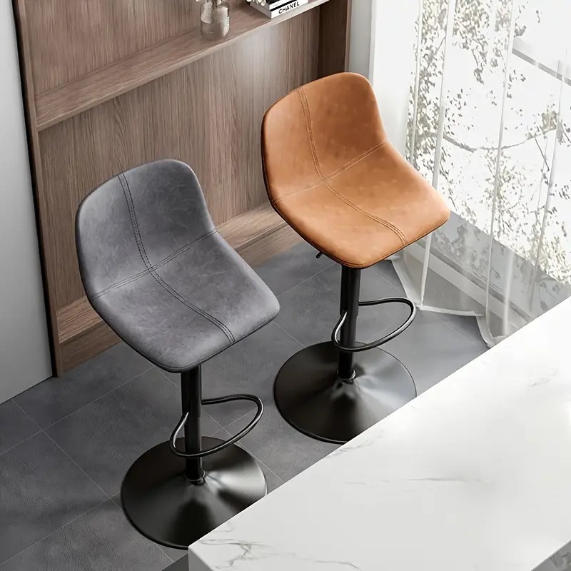 カウンターチェア 360回転 おしゃれ インテリア 高さ調節可能 背もたれ レザー バースツール カフェ 飲食店 レストラン ブラウン グレー ２色