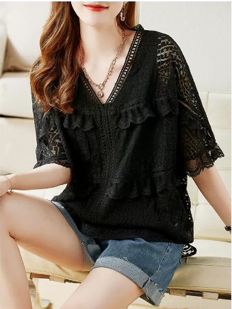 トップス ブラウス カットソー プルオーバー 5分袖 五分袖 Vネック 襟なし ワイド レース フリル 透け感 シースルー 綿 ポリエステル 大人可愛い きれいめ シンプル カジュアル おしゃれ トップス ブラウス カットソー プルオーバー 5分袖 五分袖 Vネック 襟なし ワイド レース フリル 透け感 シースルー 綿 ポリエステル 大人可愛い きれいめ シンプル カジュアル おしゃれ