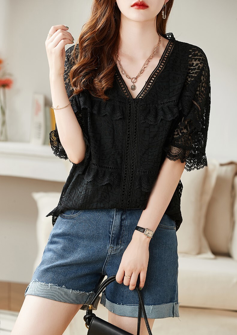 トップス ブラウス カットソー プルオーバー 5分袖 五分袖 Vネック 襟なし ワイド レース フリル 透け感 シースルー 綿 ポリエステル 大人可愛い きれいめ シンプル カジュアル おしゃれ トップス ブラウス カットソー プルオーバー 5分袖 五分袖 Vネック 襟なし ワイド レース フリル 透け感 シースルー 綿 ポリエステル 大人可愛い きれいめ シンプル カジュアル おしゃれ