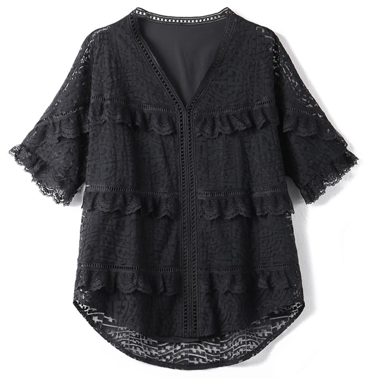 トップス ブラウス カットソー プルオーバー 5分袖 五分袖 Vネック 襟なし ワイド レース フリル 透け感 シースルー 綿 ポリエステル 大人可愛い きれいめ シンプル カジュアル おしゃれ トップス ブラウス カットソー プルオーバー 5分袖 五分袖 Vネック 襟なし ワイド レース フリル 透け感 シースルー 綿 ポリエステル 大人可愛い きれいめ シンプル カジュアル おしゃれ
