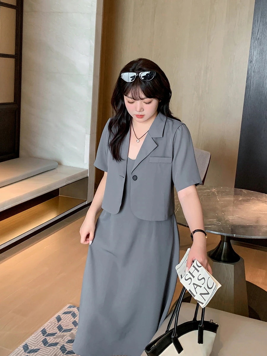 2024 制服セット 夏 通勤 スーツセット スーツ＋キャミワンピース 大きいサイズ 大人 上下セット 体型カバー メガ割 夏 フォーマル セットアップ レディース 韓国ファッション