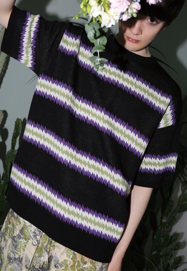 ★人気★【MISTER CHILD】★ZIGZAG KNIT T-SHIRT.S★ニット★ Qoo10] MISTER CHILD 男女共用 / ZIGZAG KNIT T