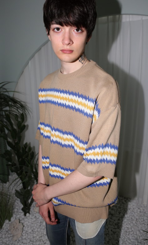 ★人気★【MISTER CHILD】★ZIGZAG KNIT T-SHIRT.S★ニット★ Qoo10] MISTER CHILD 男女共用 / ZIGZAG KNIT T