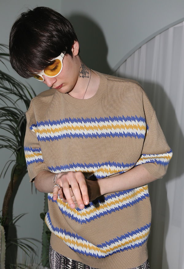 ★人気★【MISTER CHILD】★ZIGZAG KNIT T-SHIRT.S★ニット★ Qoo10] MISTER CHILD 男女共用 / ZIGZAG KNIT T