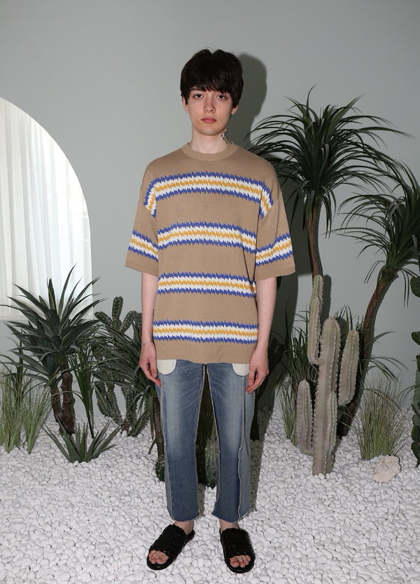 ★人気★【MISTER CHILD】★ZIGZAG KNIT T-SHIRT.S★ニット★ Qoo10] MISTER CHILD 男女共用 / ZIGZAG KNIT T