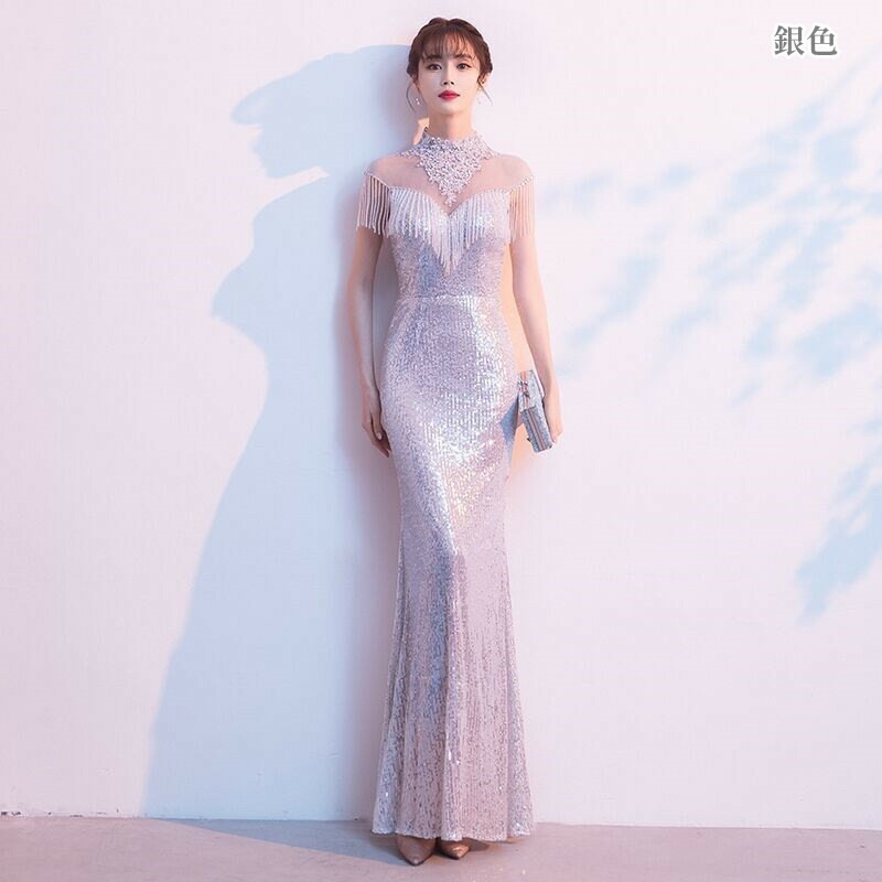 「品質良い」マーメイドドレス ロングドレス 結婚式ドレス 「XS~3XL」 パーティードレス ウエディングドレス お呼ばれ 二次会 披露宴 謝恩会 成人式 高級 舞台衣装 キャバ嬢 スパンコール お姫