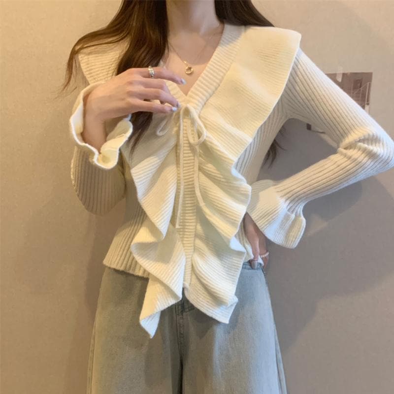 レディース トップス セーター パーカー オシャレ 韓国 スタイル カワイイ カジュアル カーディガン 長袖 ニット 秋 冬 春 インナー デザイン ルーズ ベルスリーブ ニット ハイウエスト ショー mdprevattcaulkingandwaterproofing.com